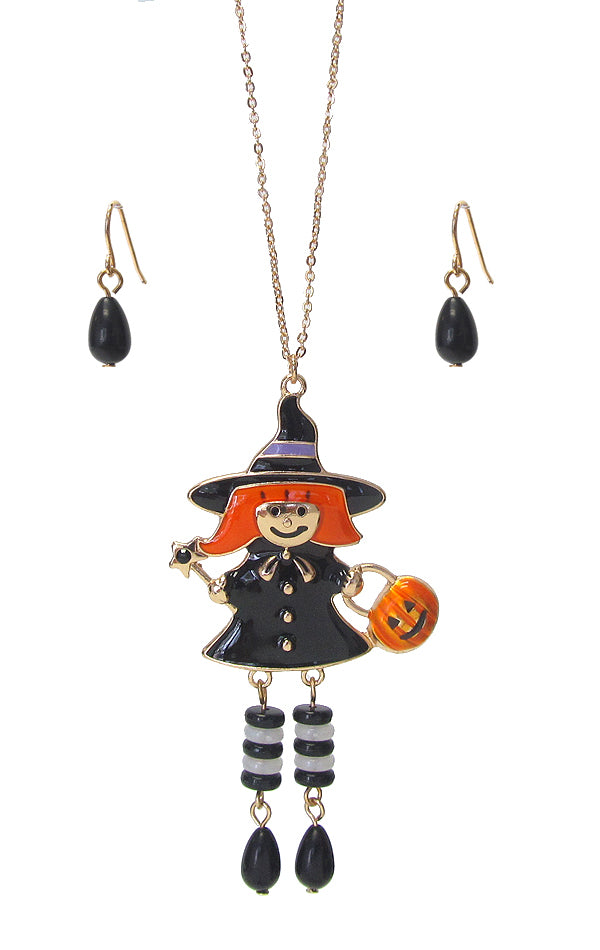 HALLOWEEN THEME PENDANT NECKLACE SET - PUMPKIN