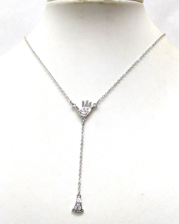 MADE IN KOREA WHITEGOLD PLATING CRYSTAL DECO HAND AND FOOT DROP NECKLACE