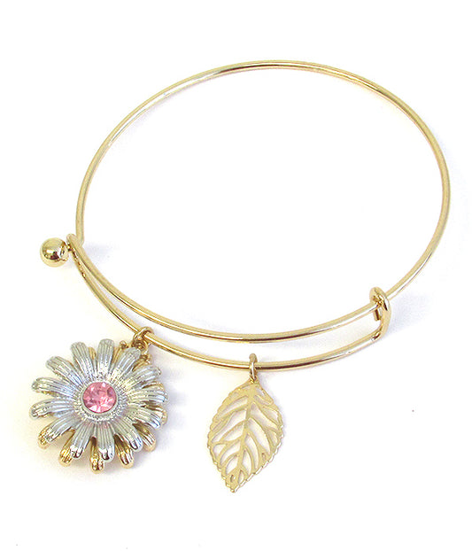 TROPICAL THEME WIRE BANGLE BRACELET - FLOWER