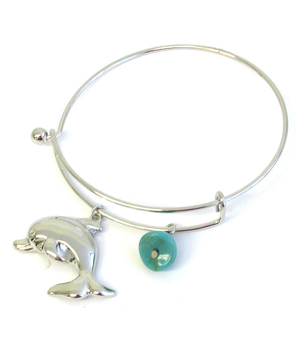 SEALIFE THEME WIRE BANGLE BRACELET - DOLPHIN