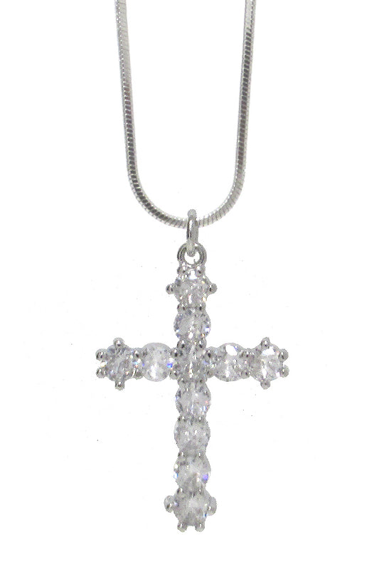 MADE IN KOREA WHITEGOLD PLATING CRYSTAL CROSS PENDANT NECKLACE