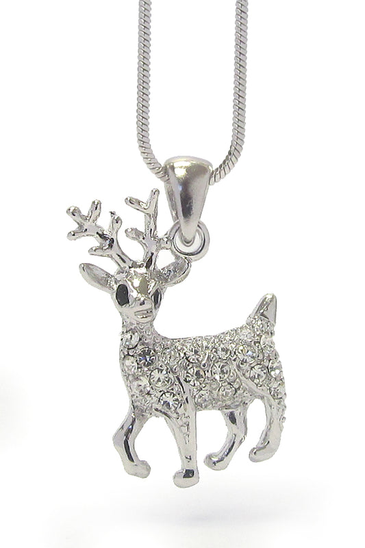 MADE IN KOREA WHITEGOLD PLATING CRYSTAL DECO DEER NECKLACE