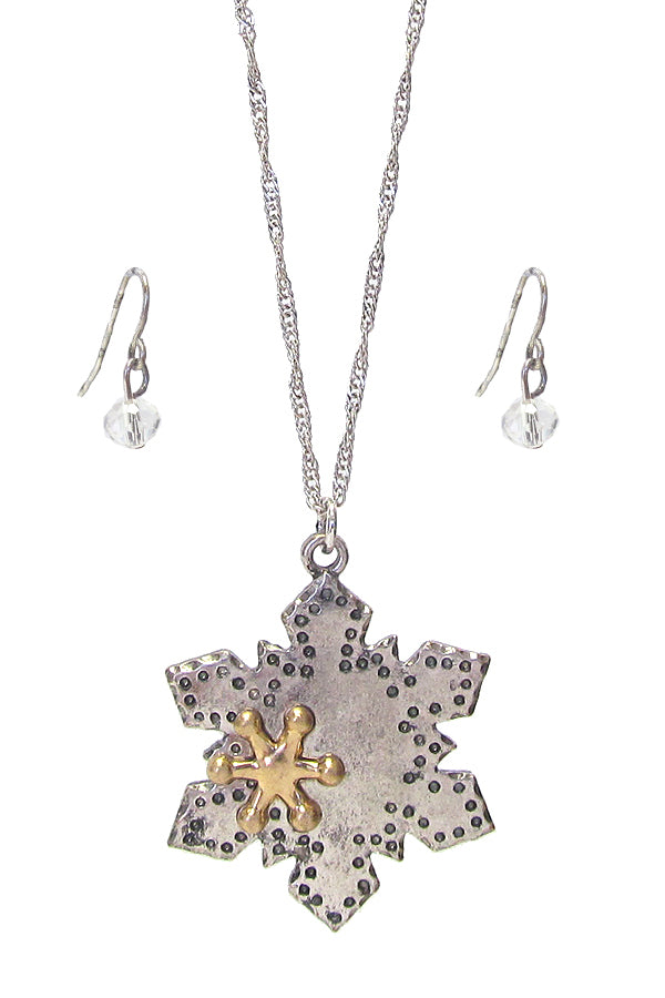 CHRISTMAS THEME SNOW FLAKE PENDANT NECKLACE