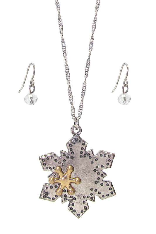 CHRISTMAS THEME SNOW FLAKE PENDANT NECKLACE