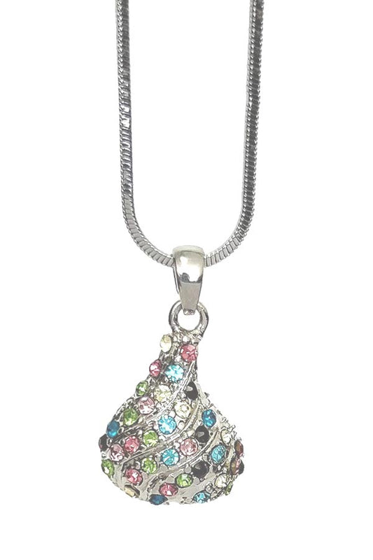 MADE IN KOREA WHITEGOLD PLATING CRYSTAL STUD ICE CHOCOLATE PENDANT CANDY NECKLACE -valentine