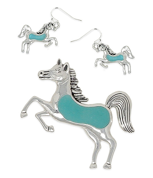 HORSE PENDANT AND EARRING SET