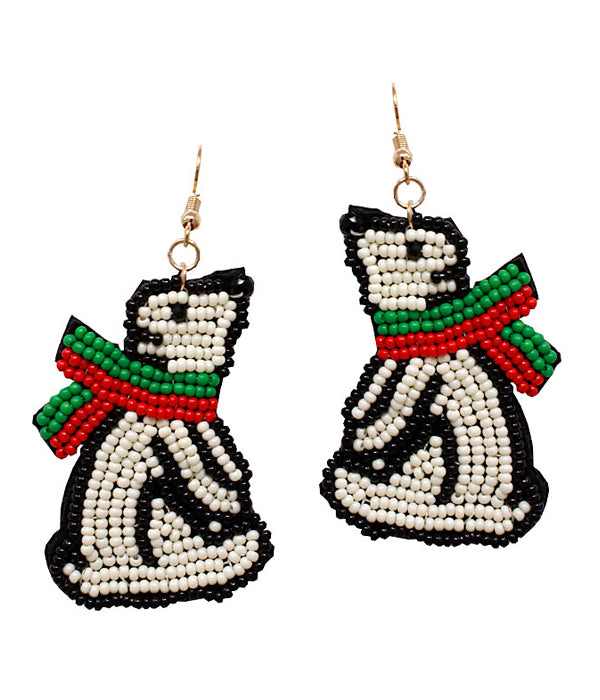 CHRISTMAS THEME MULTI BEAD POLAR BEAR EARRING