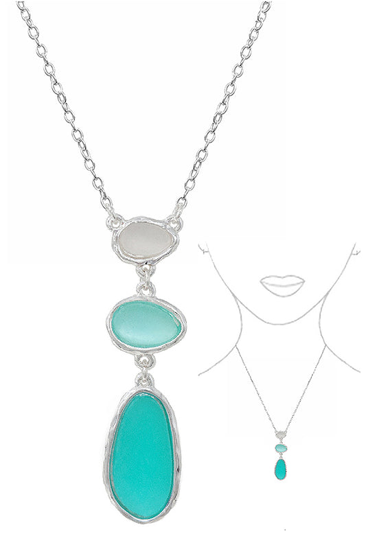 SEALIFE THEME SEAGLASS DANGLE DROP PENDANT NECKLACE