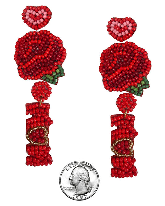 HANDMADE MULTI SEEDBEAD ROSE EARRING - MOM