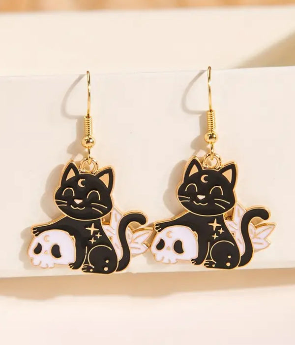 HALLOWEEN THEME EPOXY BLACK CAT EARRING