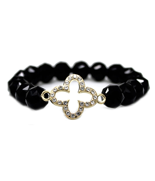 QUATREFOIL AND FACET STONE STRETCH BRACELET