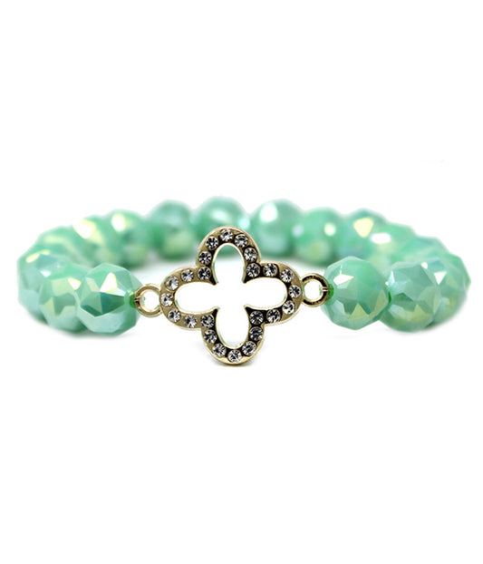 QUATREFOIL AND FACET STONE STRETCH BRACELET