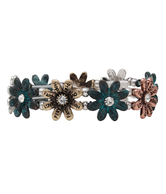 MULTI FLOWER STRETCH BRACELET - FAITH HOPE LOVE