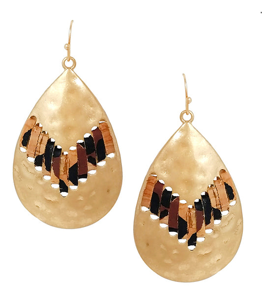 CORK CENTER METAL TEARDROP EARRING