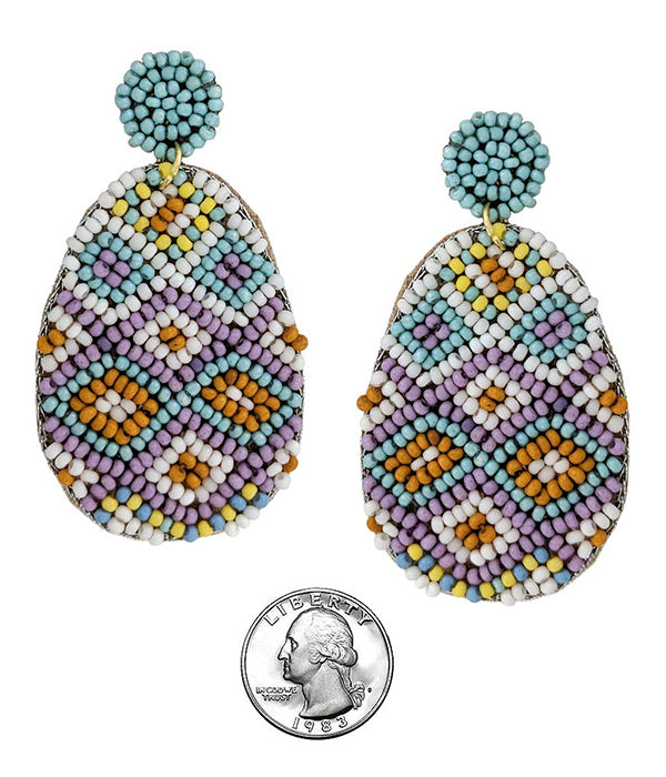 EASTER THEME HANDMADE MULTI SEEDBEAD EARRING - EGG