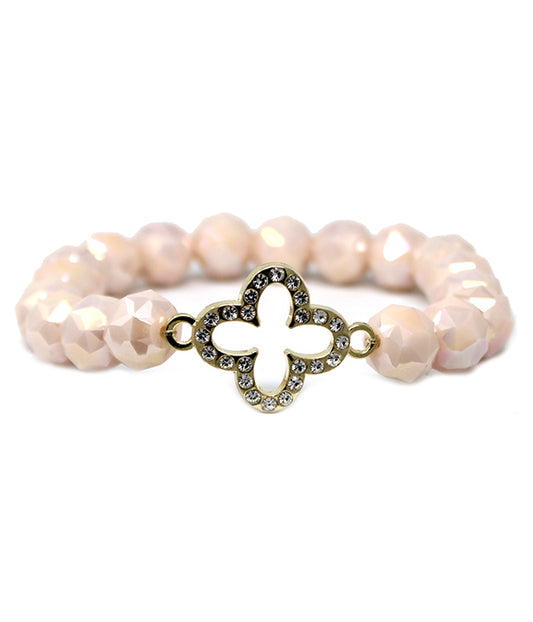 QUATREFOIL AND FACET STONE STRETCH BRACELET