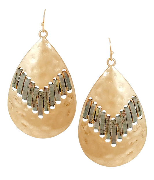 CORK CENTER METAL TEARDROP EARRING