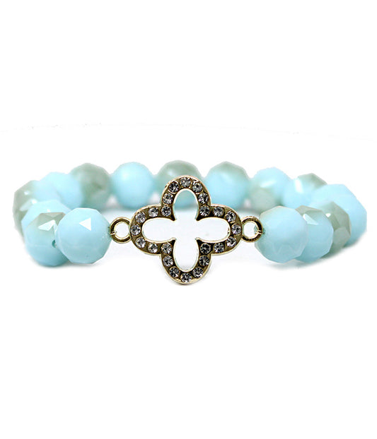 QUATREFOIL AND FACET STONE STRETCH BRACELET