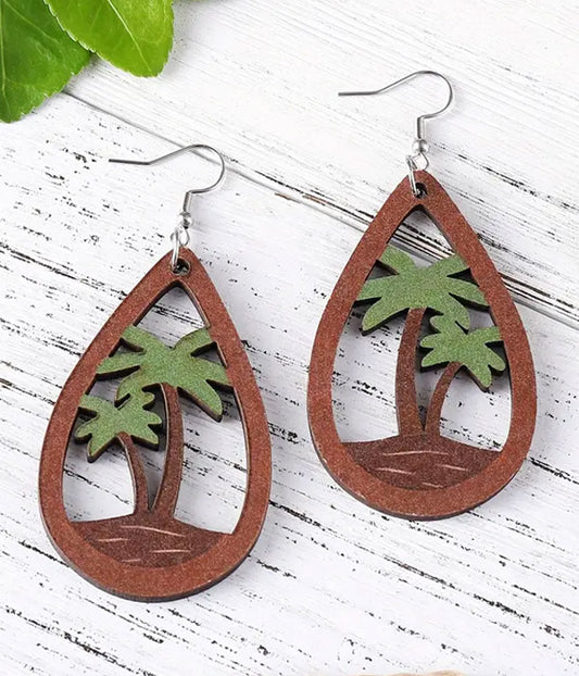 WOODEN PALM TREE EARRING