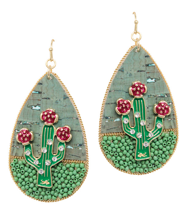 CACTUS ON CORK TEARDROP EARRING