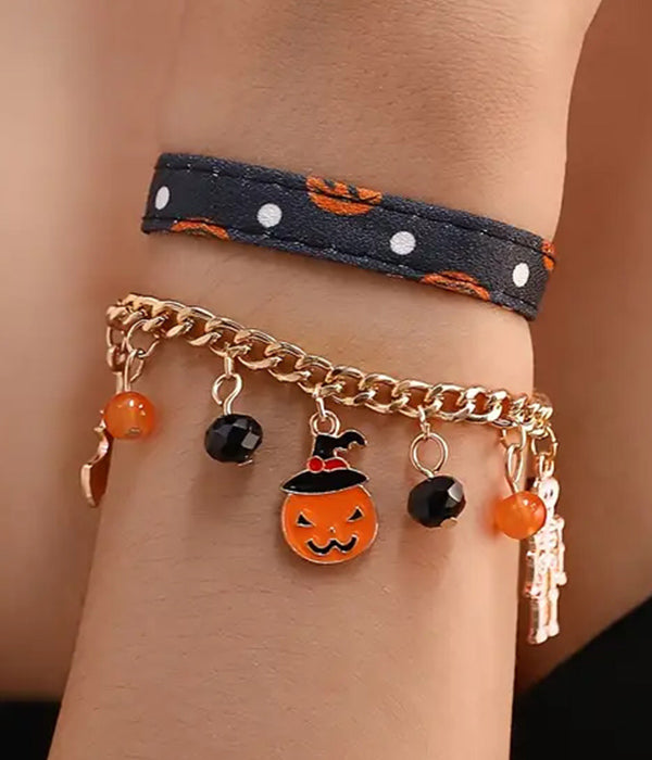 HALLOWEEN THEME MULTI CHARM DANGLE DOUBLE BRACELET SET