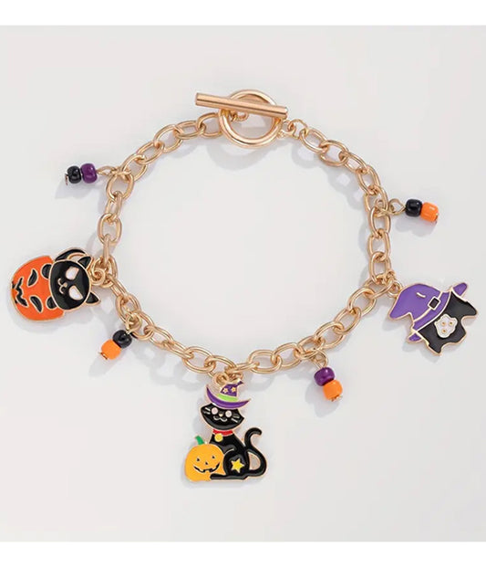 HALLOWEEN THEME MULTI CHARM DANGLE TOGGLE BRACELET