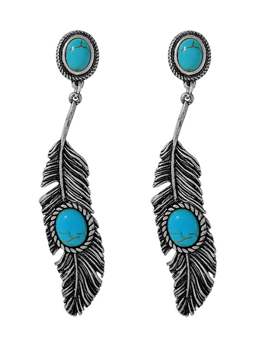 WESTERN THEME TURQUOISE EARRING - FEATHER