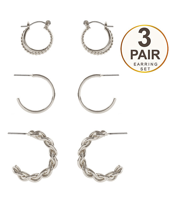 MULTI METAL 3 PAIR HOOP EARRING SET