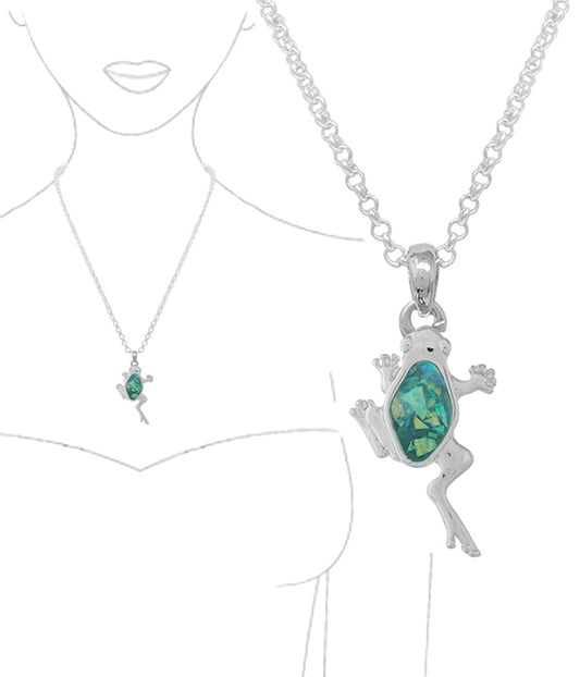 TROPICAL THEME OPAL PENDANT NECKLACE - FROG