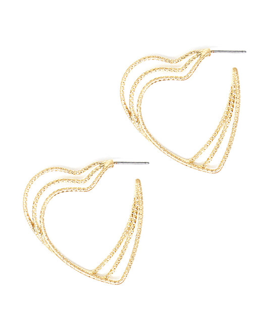 TEXTURED TRIPLE METAL HEART EARRING