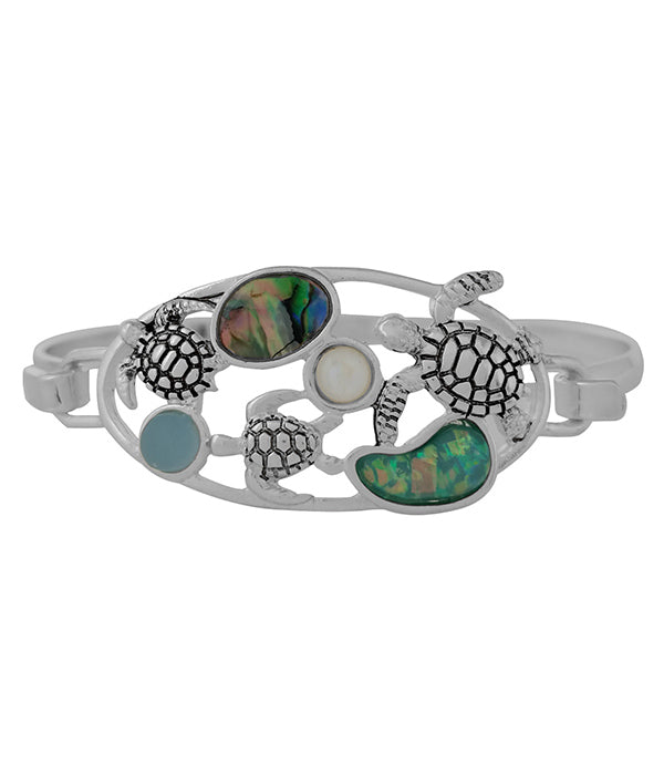 SEALIFE THEME OPAL AND ABALONE BANGLE BRACELET - TURTLE