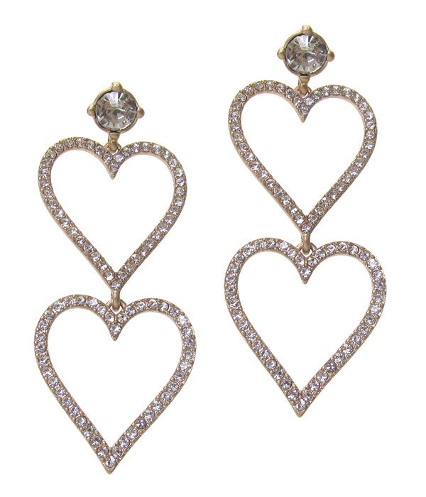 CRYSTAL DOUBLE HEART DROP PARTY EARRING