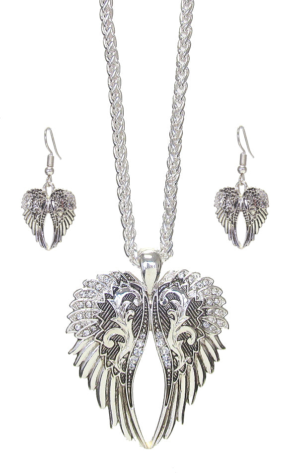 CRYSTAL ANGEL WING PENDANT NECKLACE SET