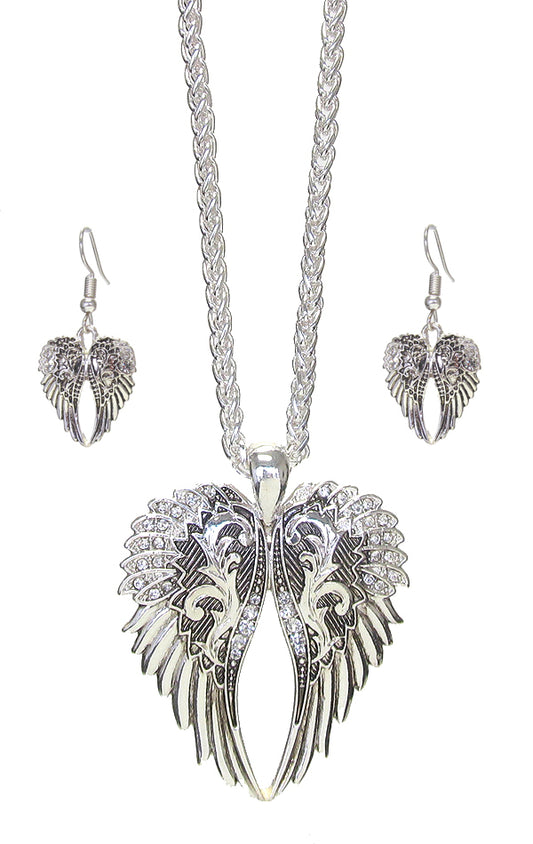 CRYSTAL ANGEL WING PENDANT NECKLACE SET