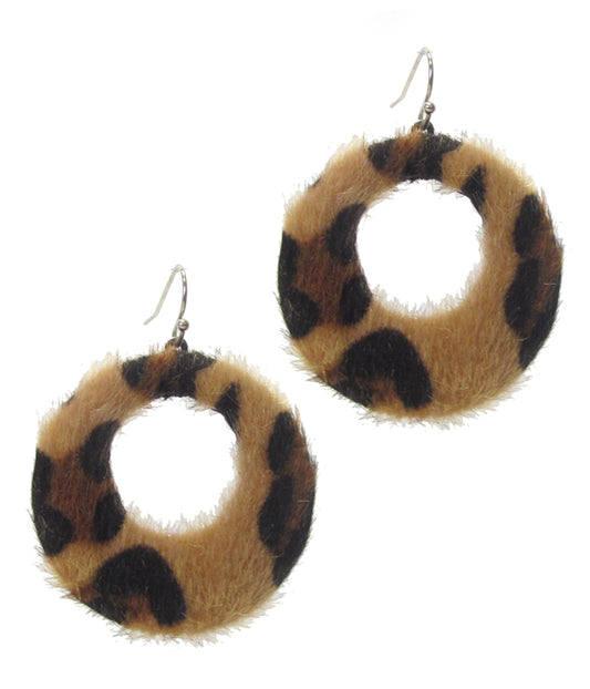 ANIMAL PRINT RING FUR EARRING