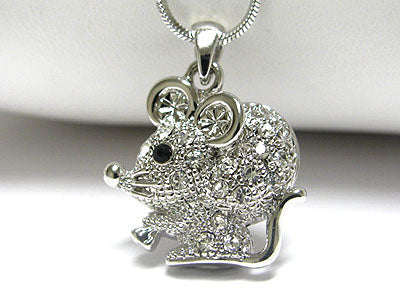 MADE IN KOREA WHITEGOLD PLATING CRYSTAL MOUSE PENDANT NECKLACE