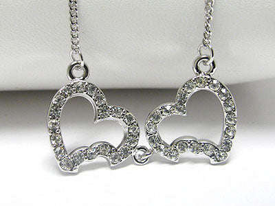 MADE IN KOREA WHITEGOLD PLATING CRYSTAL DUAL HEART LINK NECKLACE