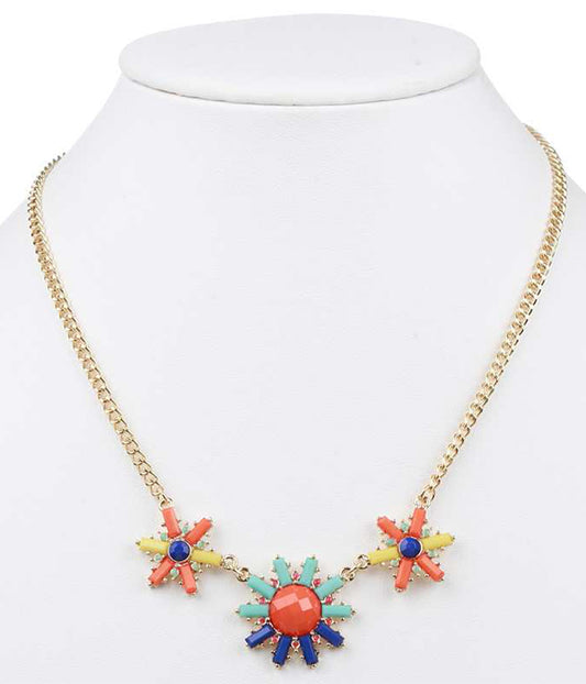 MIXED STONE FLOWER LINK NECKLACE