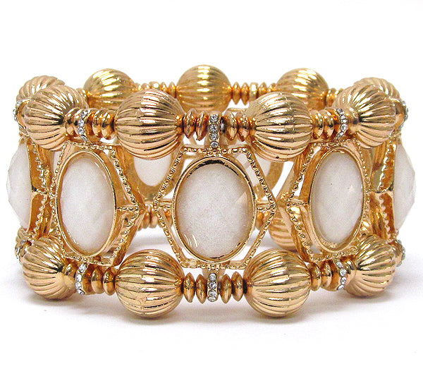 CRYSTAL AND GLASS STONE DECO DOUBLE STRETCH BRACELET