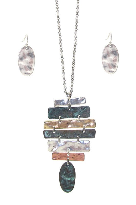 MULTI BAR LINK DROP LONG NECKLACE SET