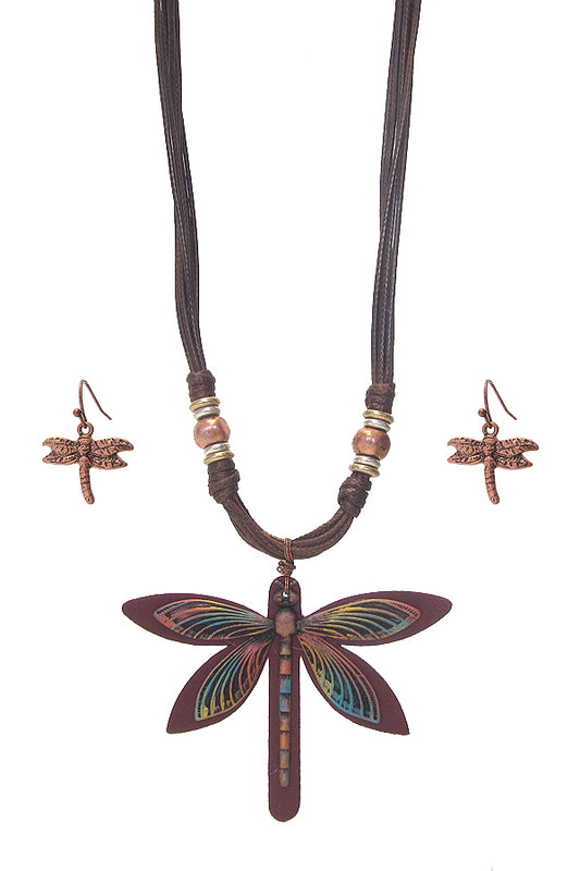 VINTAGE DRAGONFLY PENDANT NECKLACE SET