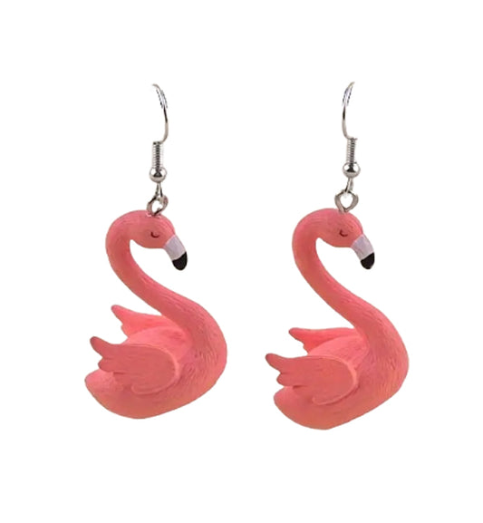 3D Pink Flamingo Dangle Earrings