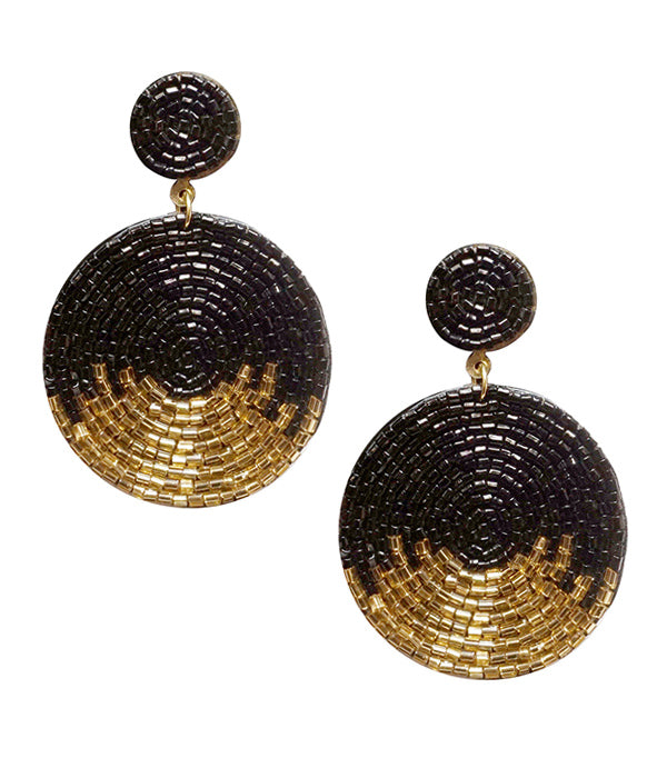 HANDMADE MULTI SEEDBEAD DISC DROP EARRING