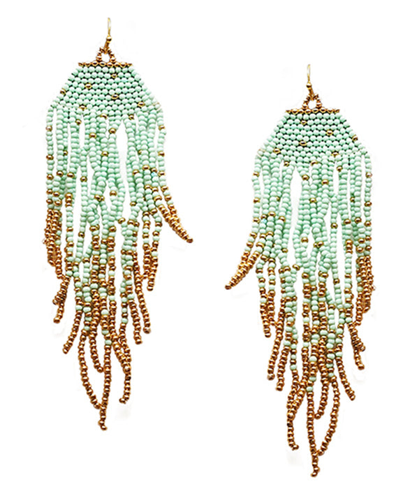 HANDMADE MULTI SEEDBEAD TASSEL DROP EARRING