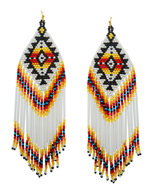 HANDMADE MULTI SEEDBEAD TASSEL DROP AZTEC PATTERN EARRING