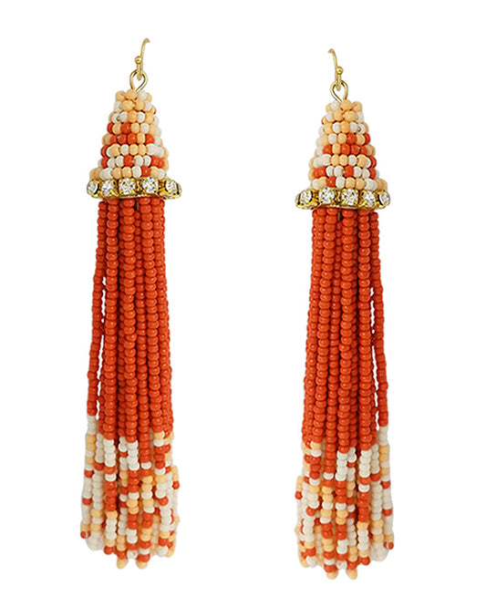 HANDMADE MULTI SEEDBEAD TASSEL DROP EARRING