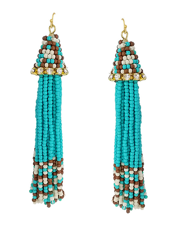 HANDMADE MULTI SEEDBEAD TASSEL DROP EARRING