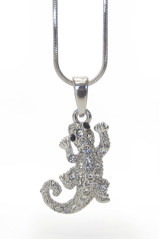 MADE IN KOREA WHITEGOLD PLATING CRYSTAL LIZARD PENDANT NECKLACE