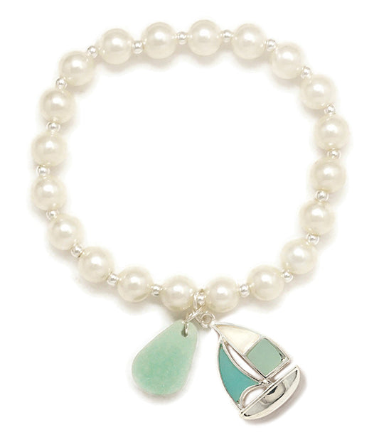 SEALIFE THEME PEARL STRETCH BRACELET - BOAT