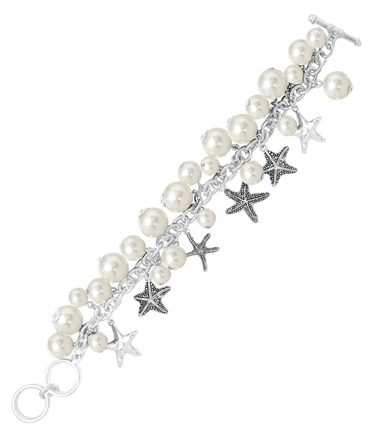 SEALIFE THEME MULTI PEARL AND CHARM TOGGLE BRACELET - STARFISH